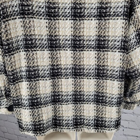 Zara Black Beige Check Buttoned Collared Unlined Shacket Jacket XS - Picture 8 of 11